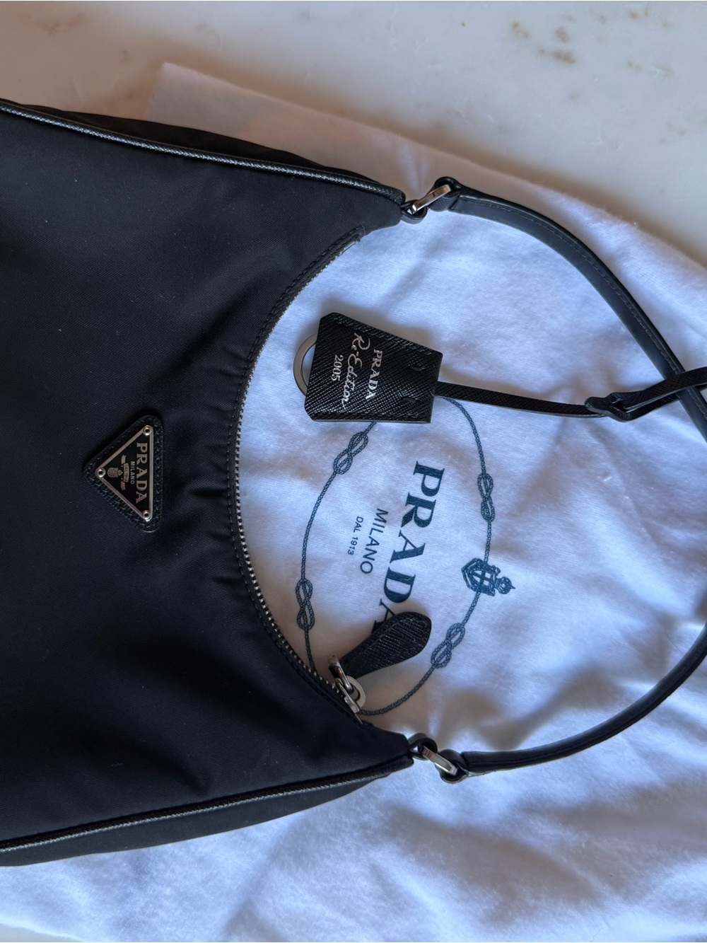 Prada Black Nylon Shoulder Bag with Logo Plaque - Picture 2 of 8